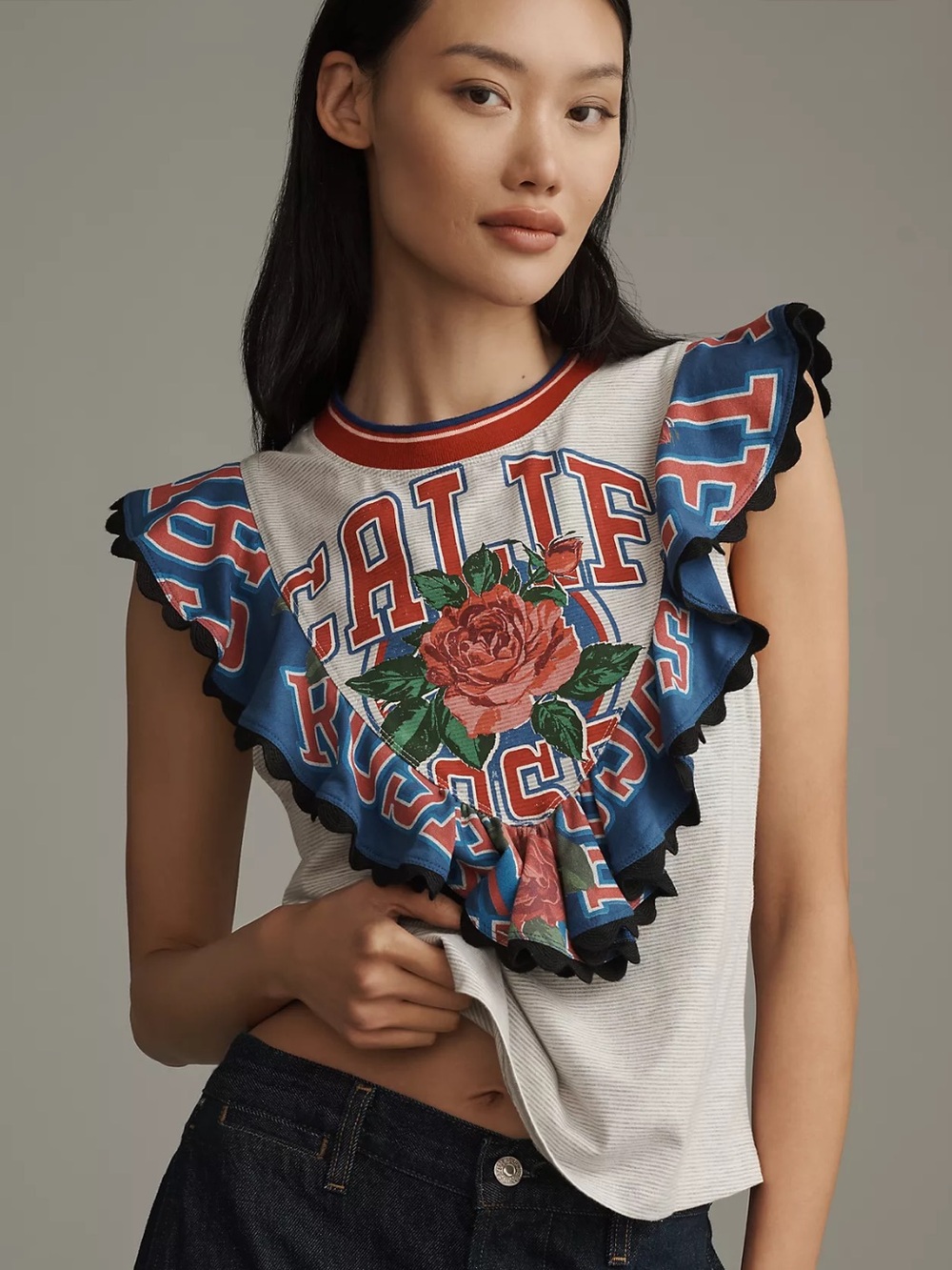 Anthropologie Maeve Cotton Blend Reworked Ruffle Sporty Tee XS